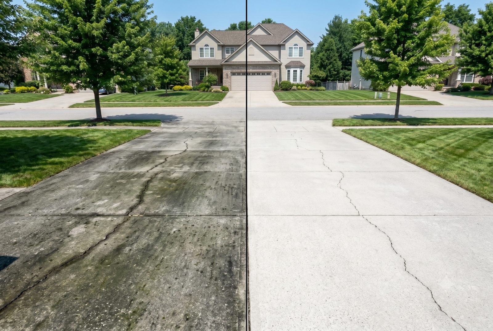 Before and after driveway pressure washing in Barrie